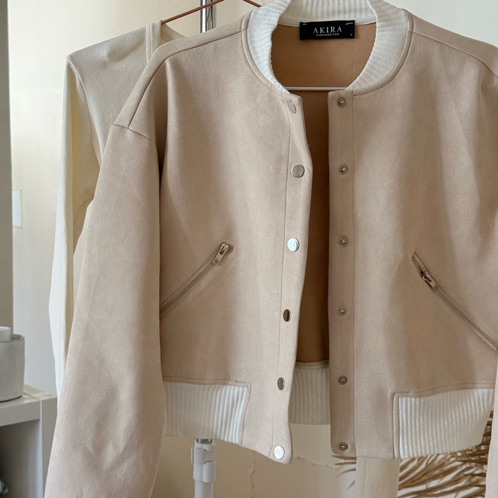 Akira Beige Suede Bomber Jacket